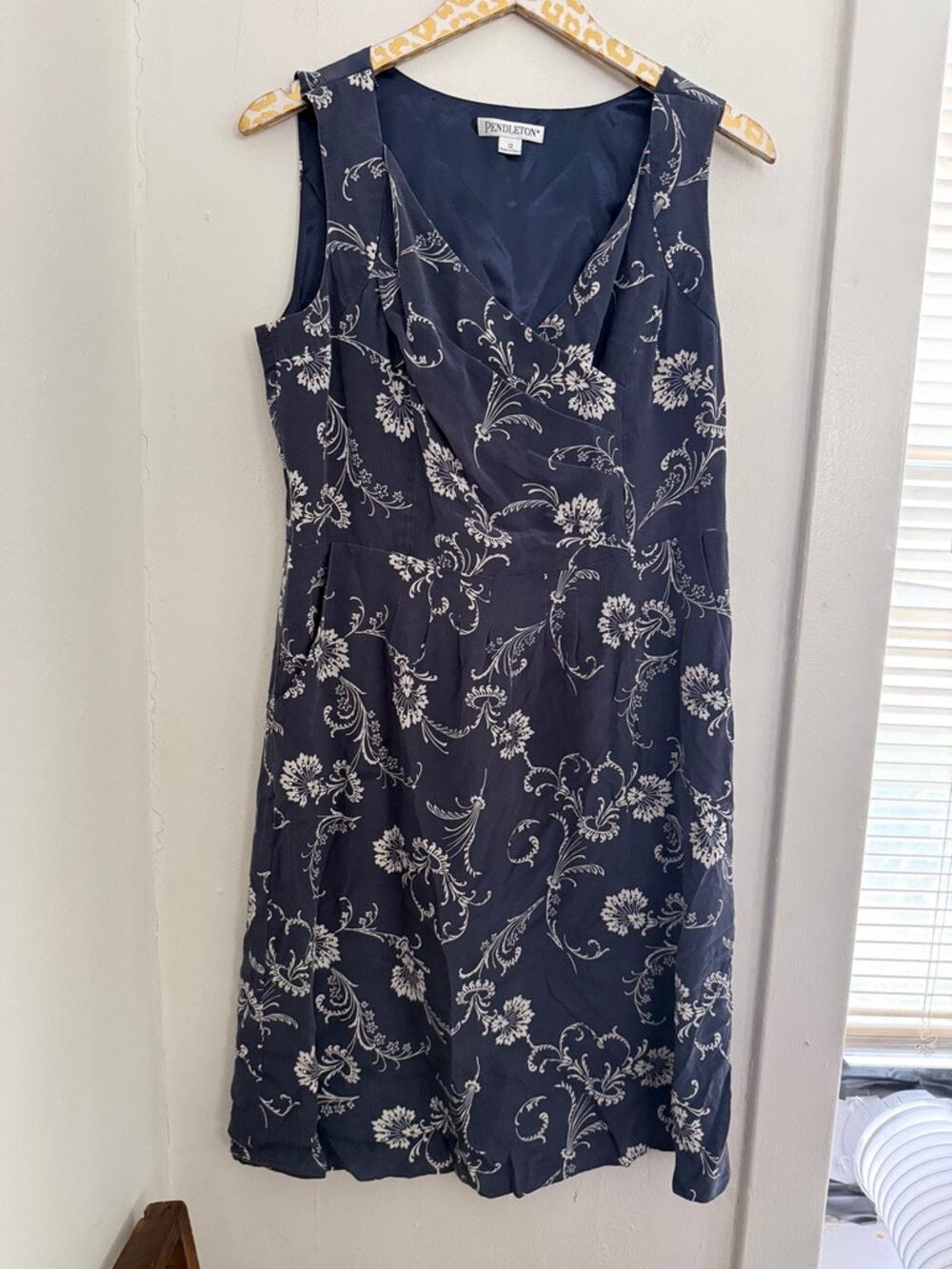 Pendleton Women's Silk Navy Blue Floral Dress | Size 12